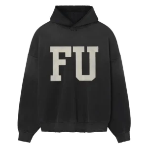 Vintage Effect Fu Hoodie Black